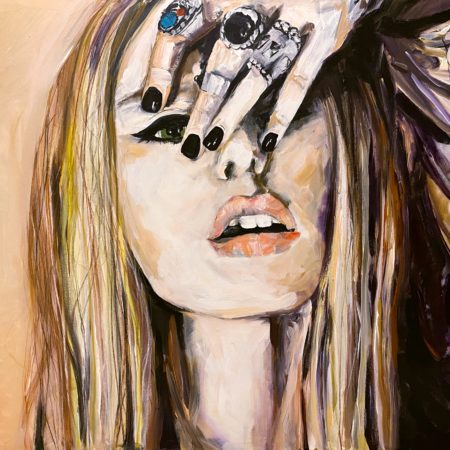 Painting of a woman portrait with jewelry