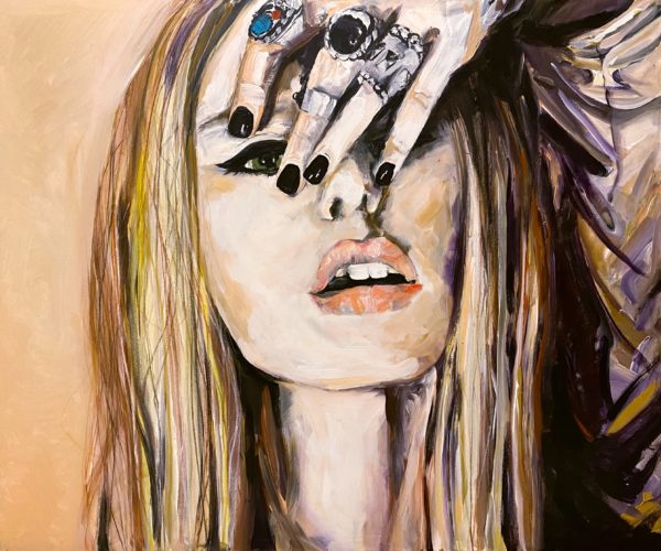 Painting of a woman portrait with jewelry